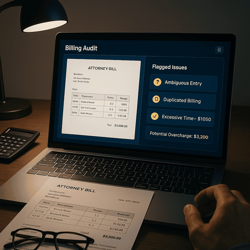 20250423 1300 Legal Invoice Audit Scene simple compose 01jshwwhe4eyp9cnrptsb1fyym
