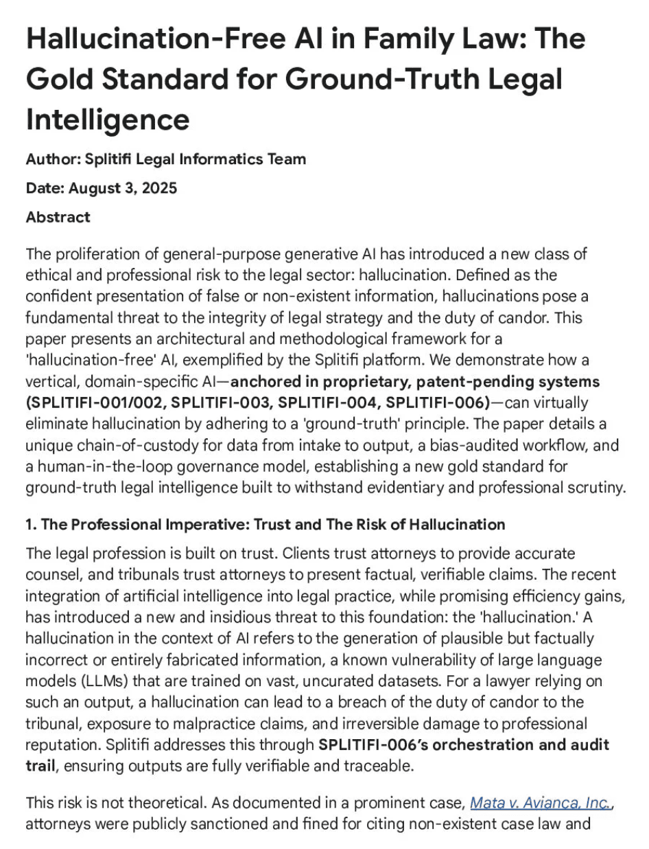 Splitifi white papers cover for AI hallucinations in law